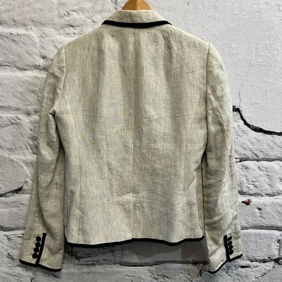 J Crew 100% Linen Schoolboy Blazer Neutral Beige Bold Covered‎ Buttons Work - Picture 6 of 12